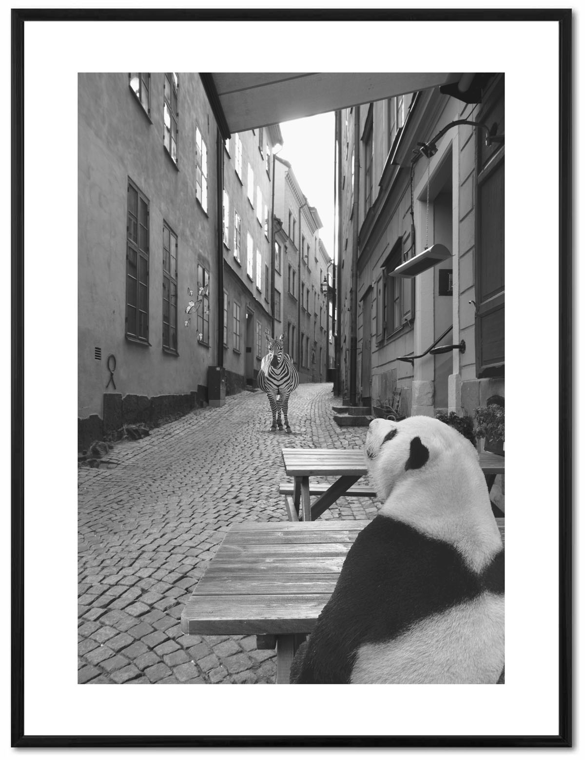 Poster Enelefant - Panda och zebra i stan 30x40
