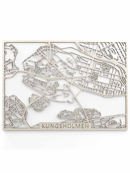 Wooden Map Stockholm Kungsholmen 50x70 vit ljus